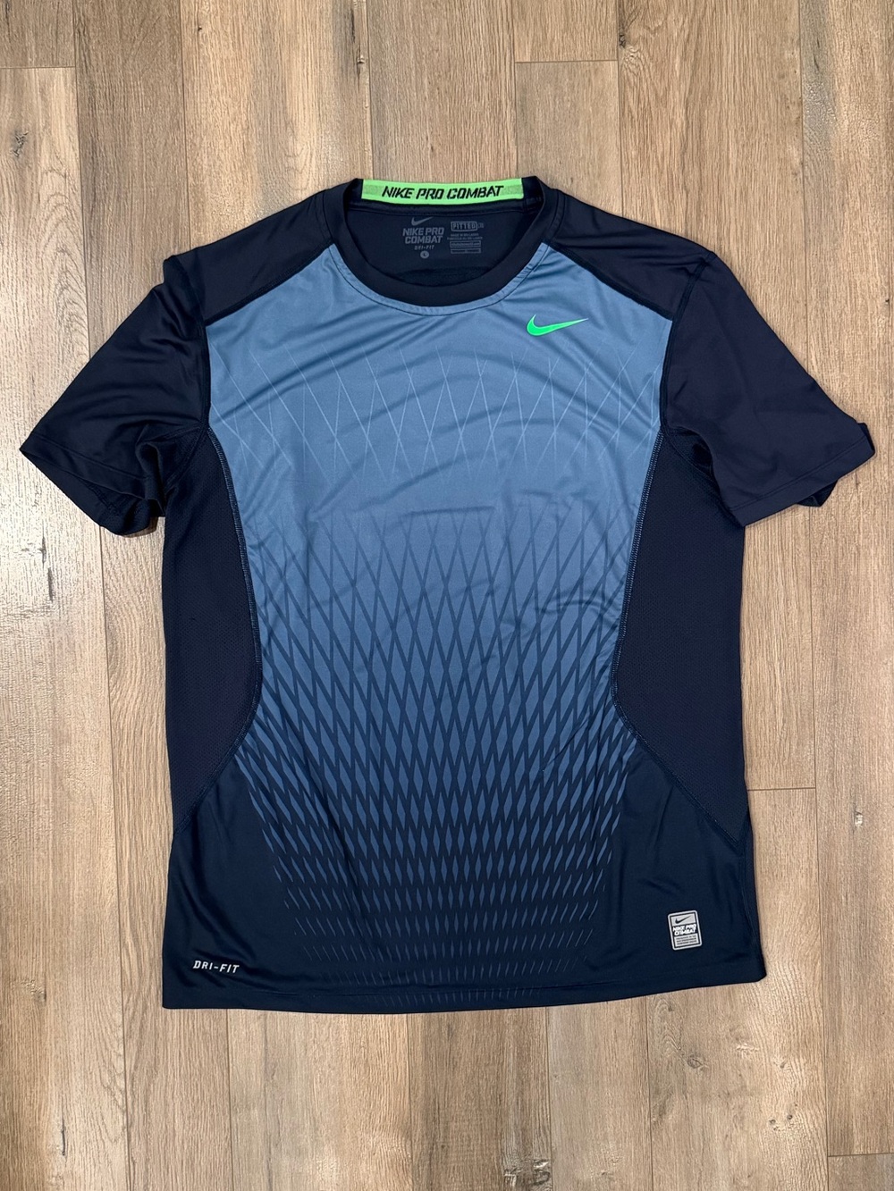 Nike Men’s Navy Gradient Swim Rash Guard with Neon Green Swoosh